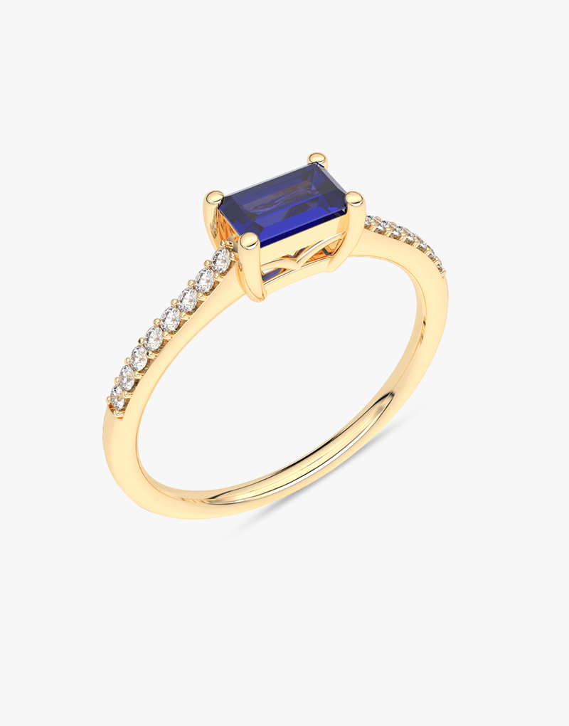 Pierścionek Vintage z Szafirem i Brylantami żółty 13 - Venetia Jewels - 14K złoto z brylantami