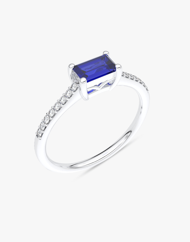 Pierścionek Vintage z Szafirem i Brylantami Biały - Venetia Jewels - 14K złoto z brylantami