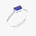 Pierścionek Vintage z Szafirem i Brylantami Biały - Venetia Jewels - 14K złoto z brylantami