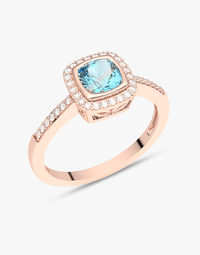 Pierścionek z Akwamarynem i Brylantami Różowy - Venetia Jewels - 14K złoto z brylantami