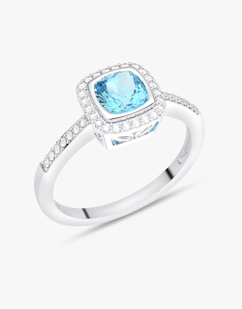 Pierścionek z Akwamarynem i Brylantami Biały - Venetia Jewels - 14K złoto z brylantami