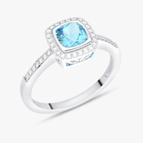 Pierścionek z Akwamarynem i Brylantami Biały - Venetia Jewels - 14K złoto z brylantami