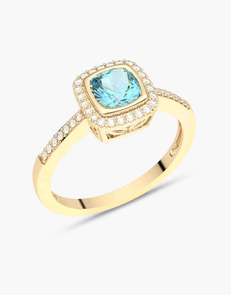 Pierścionek z Akwamarynem i Brylantami - Venetia Jewels - 14K złoto z brylantami