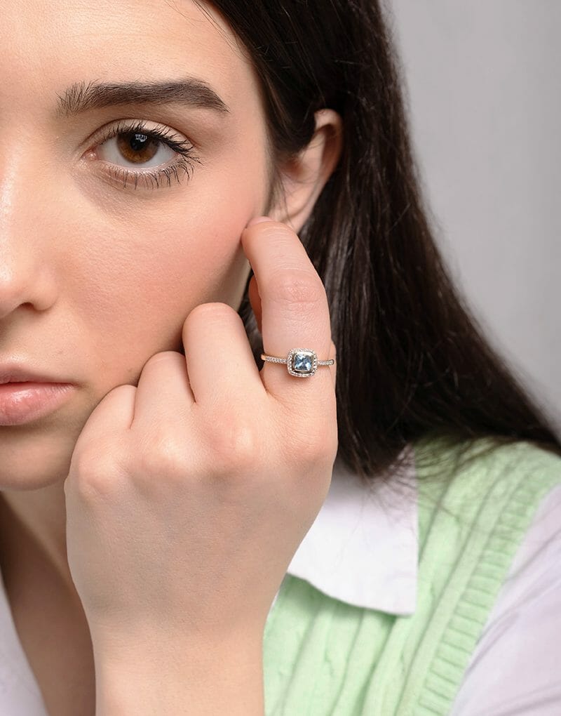 Pierścionek z Akwamarynem i Brylantami - Venetia Jewels - 14K złoto z brylantami