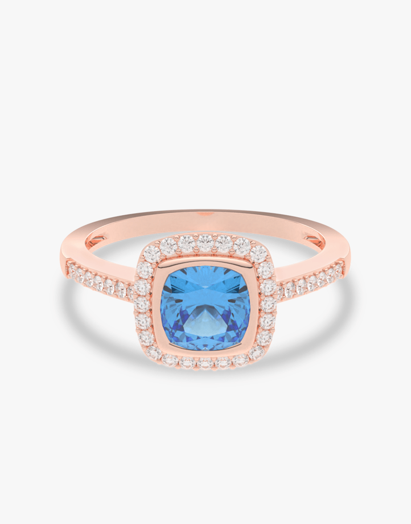 Pierścionek z Niebieskim Topazem i Brylantami Różowy - Venetia Jewels - 14K złoto z brylantami