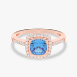 Pierścionek z Niebieskim Topazem i Brylantami Różowy - Venetia Jewels - 14K złoto z brylantami