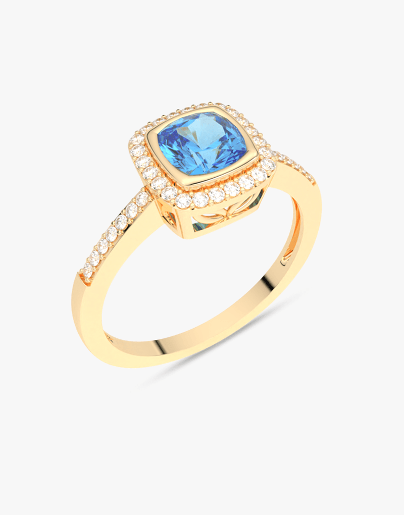 Pierścionek z Niebieskim Topazem i Brylantami żółty - Venetia Jewels - 14K złoto z brylantami