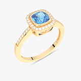 Pierścionek z Niebieskim Topazem i Brylantami żółty - Venetia Jewels - 14K złoto z brylantami