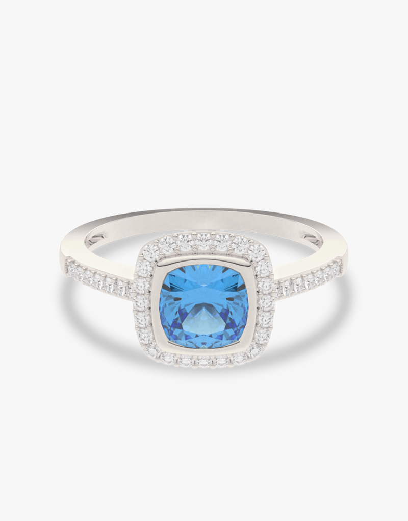 Pierścionek z Niebieskim Topazem i Brylantami Biały - Venetia Jewels - 14K złoto z brylantami