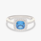 Pierścionek z Niebieskim Topazem i Brylantami Biały - Venetia Jewels - 14K złoto z brylantami
