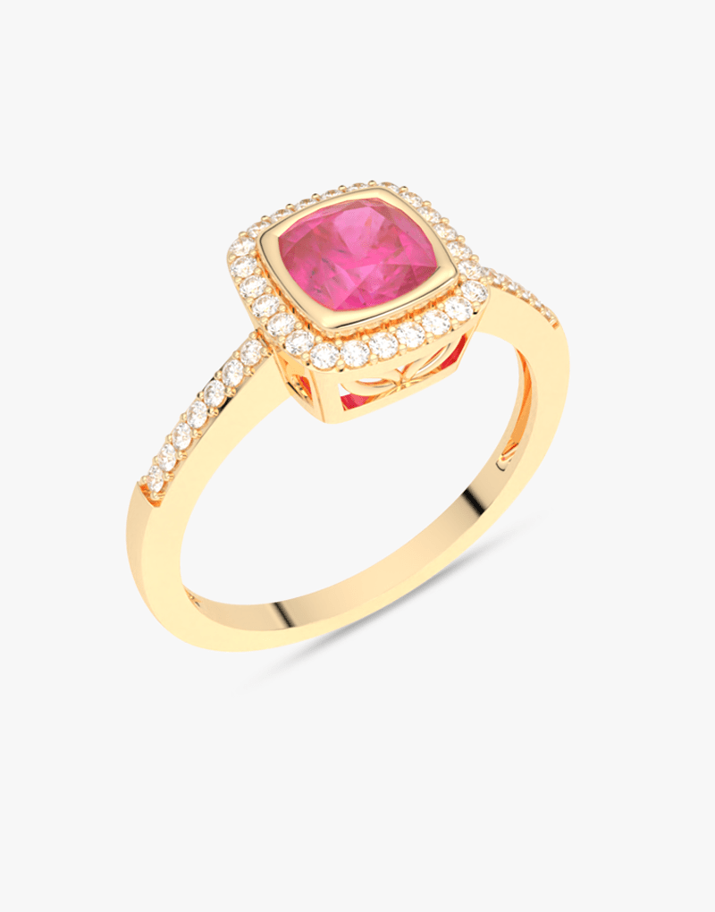 Pierścionek z Różowym Turmalinem i Brylantami żółty - Venetia Jewels - 14K złoto z brylantami