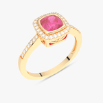 Pierścionek z Różowym Turmalinem i Brylantami żółty - Venetia Jewels - 14K złoto z brylantami