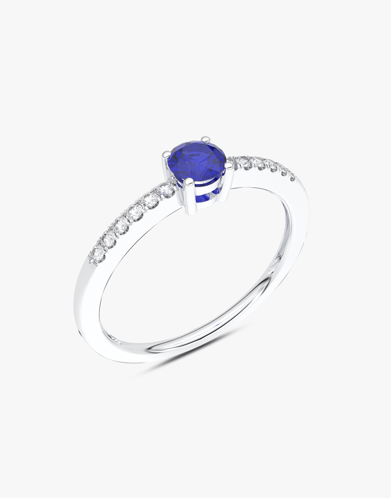 Klasyczny Szafirowy Pierścionek z Brylantami Biały - Venetia Jewels - 14K złoto z brylantami