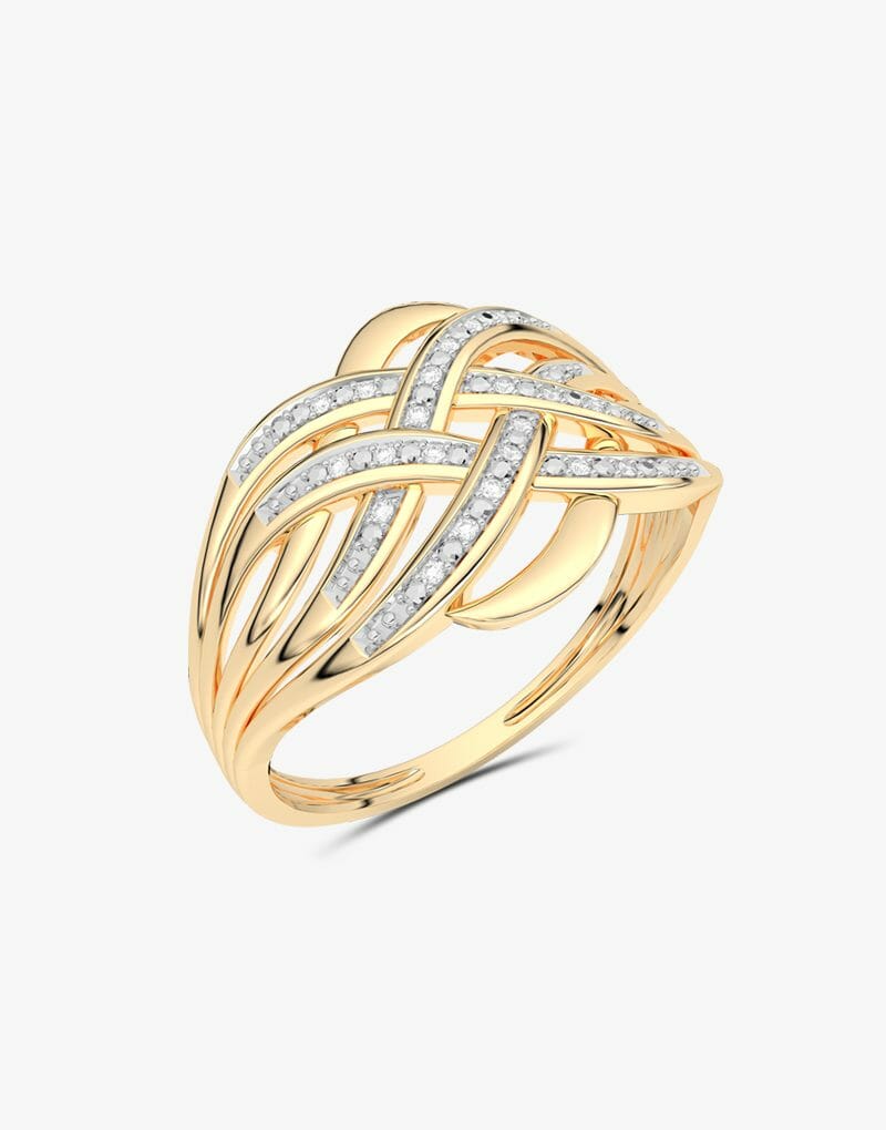 Klasyczny Koktajlowy Pierścionek żółty - Venetia Jewels - 14K złoto z brylantami