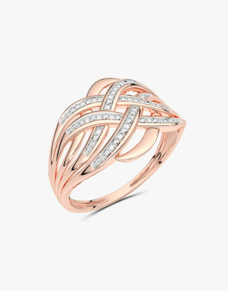 Klasyczny Koktajlowy Pierścionek Różowy - Venetia Jewels - 14K złoto z brylantami