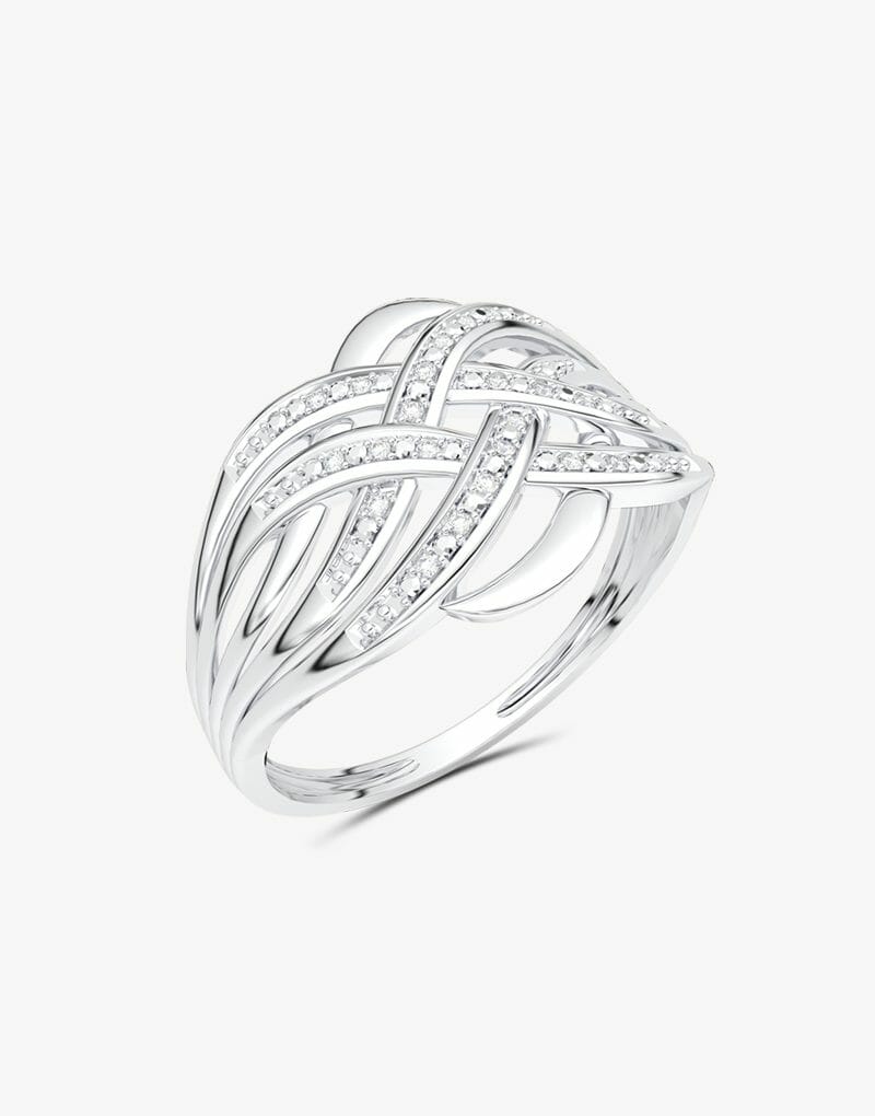 Klasyczny Koktajlowy Pierścionek Biały - Venetia Jewels - 14K złoto z brylantami