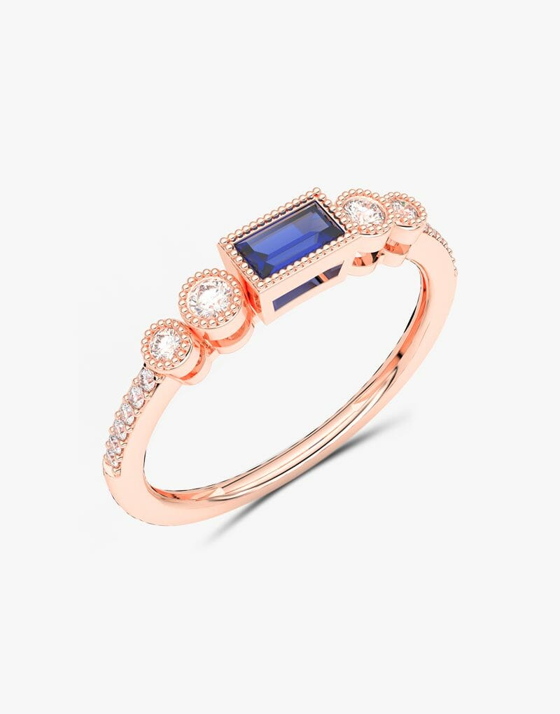 Klasyczny Szafirowy Pierścionek z Brylantowymi Okręgami Różowy - Venetia Jewels - 14K złoto z brylantami