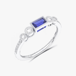 Klasyczny Szafirowy Pierścionek z Brylantowymi Okręgami Biały - Venetia Jewels - 14K złoto z brylantami