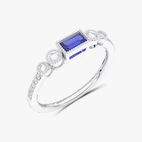 Klasyczny Szafirowy Pierścionek z Brylantowymi Okręgami Biały - Venetia Jewels - 14K złoto z brylantami