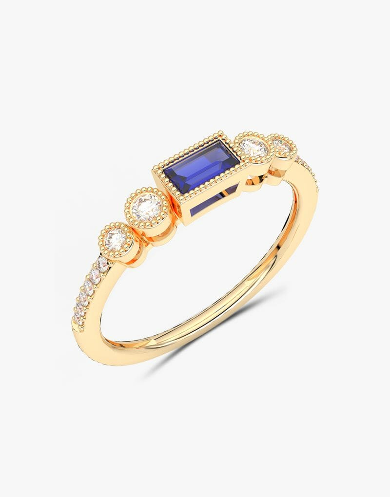 Klasyczny Szafirowy Pierścionek z Brylantowymi Okręgami żółty - Venetia Jewels - 14K złoto z brylantami