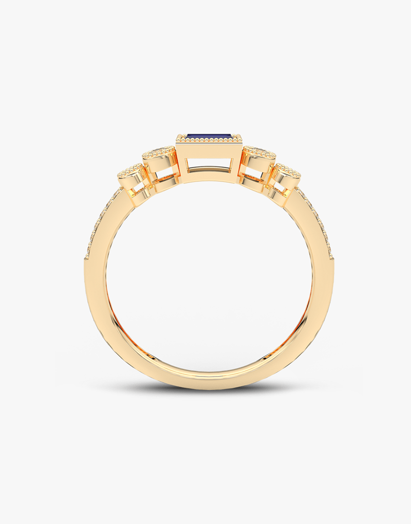 Klasyczny Szafirowy Pierścionek z Brylantowymi Okręgami - Venetia Jewels - 14K złoto z brylantami