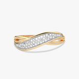 Złoty pierścionek z brylantami 14k z falistym wzorem i błyszczącym wykończeniem