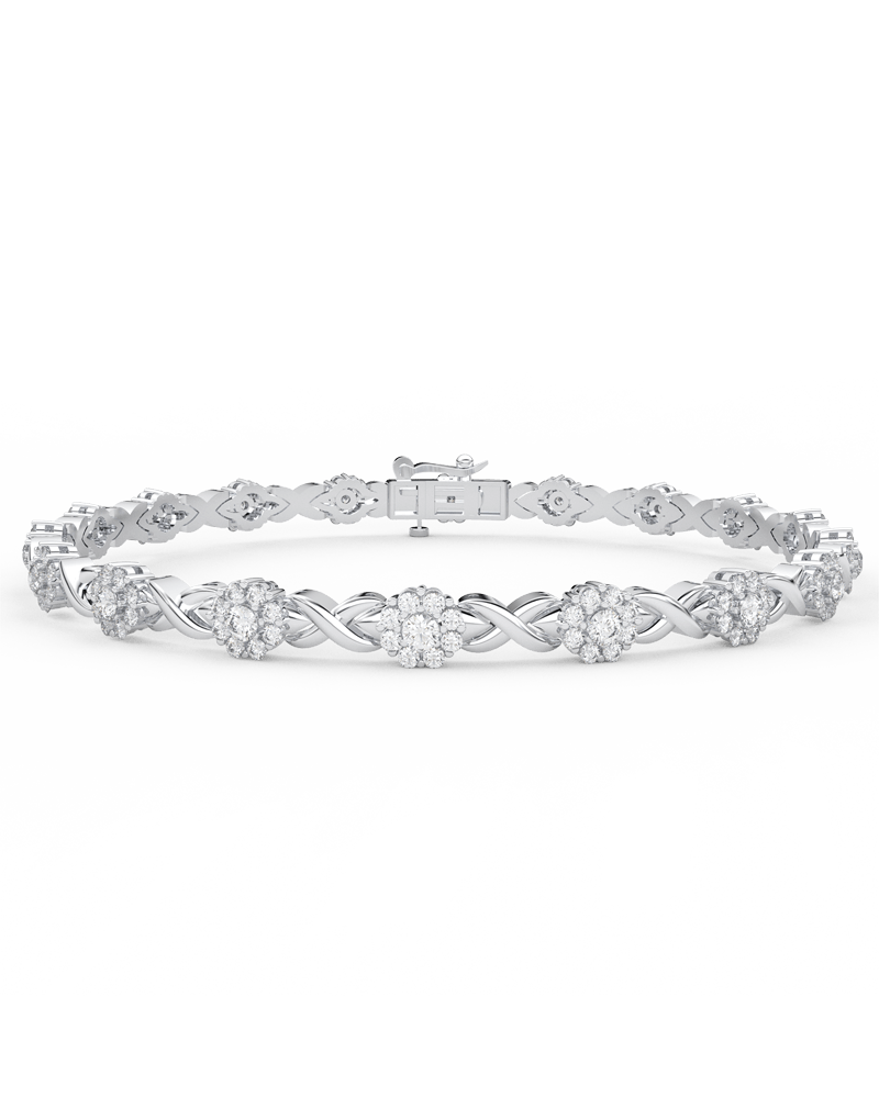 Elegancka bransoletka infinity z brylantami od Venetia Jewels z misternym splotem i błyszczącymi kamieniami