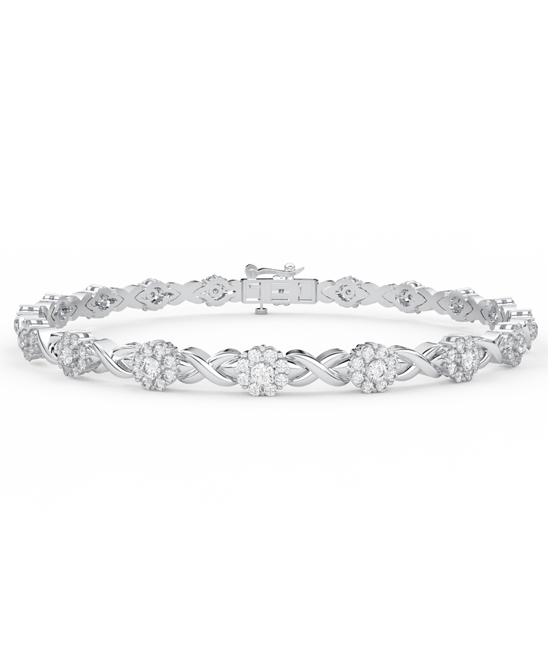 Elegancka bransoletka infinity z brylantami od Venetia Jewels z misternym splotem i błyszczącymi kamieniami