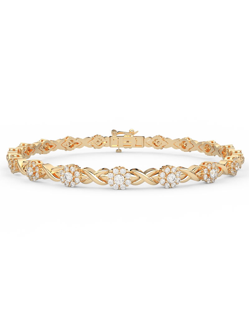 Elegancka bransoletka infinity z brylantami od Venetia Jewels w złotym wykończeniu.