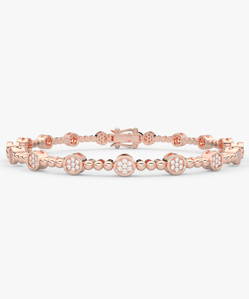 Bransoletka z brylantami w różowym złocie z eleganckim wzorem i bezpiecznym zapięciem