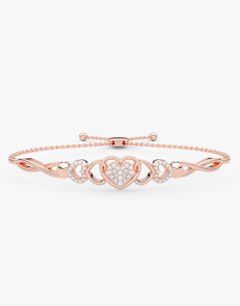 Bransoletka z brylantem serce w różowym złocie z delikatnym wzorem i migoczącymi kamieniami