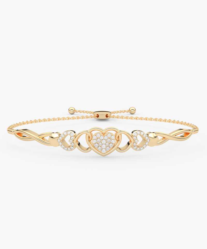 Złota bransoletka z brylantem serce z delikatnym wzorem i zapięciem, idealna na każdą okazję