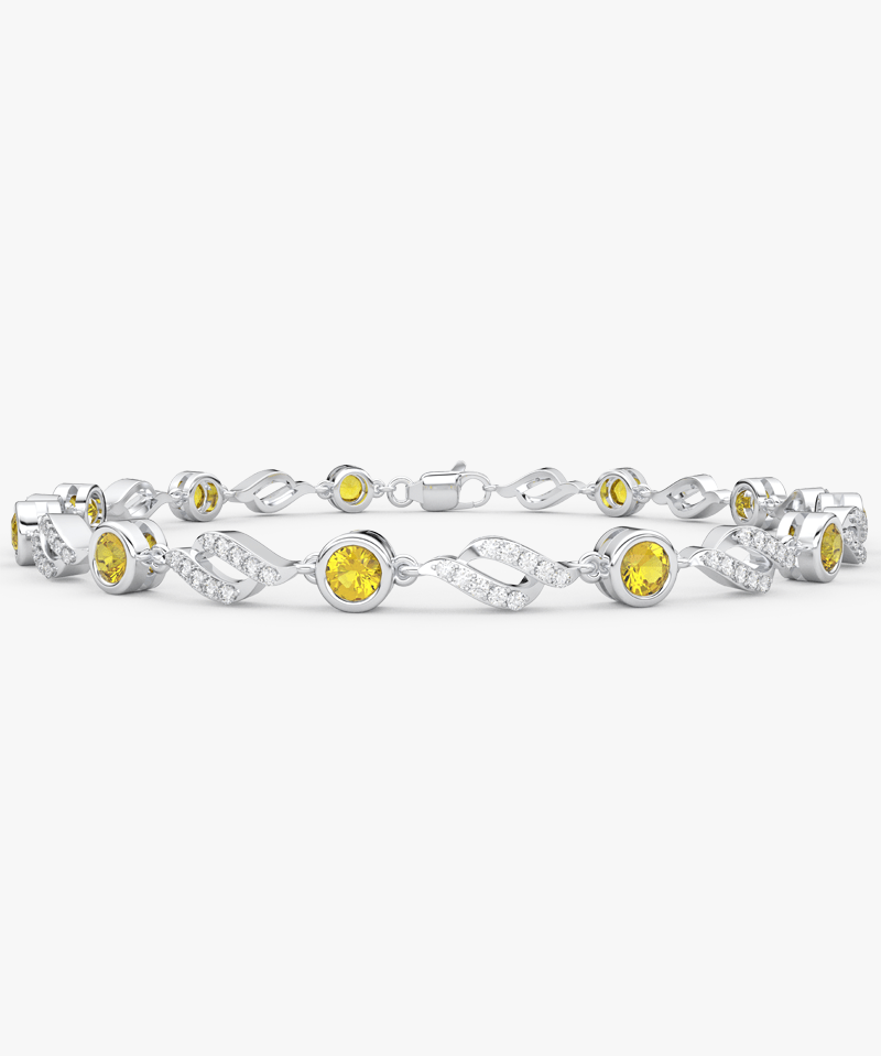 Bransoletka z żółtym szafirem i brylantami w eleganckim srebrnym wykończeniu