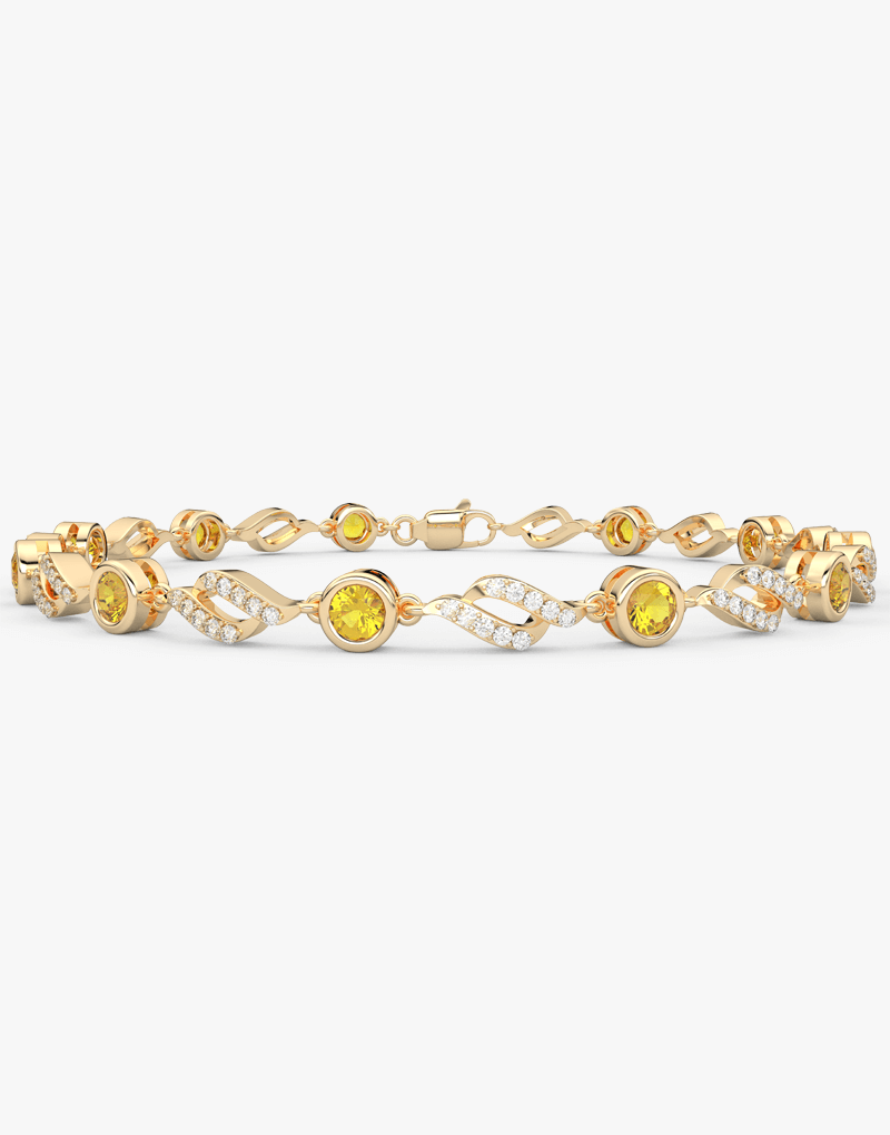 Bransoletka z żółtym szafirem i brylantami w złotej oprawie, idealna na eleganckie okazje