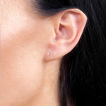 Brylantowe kolczyki sztyfty od Venetia Jewels na uchu modelki w zbliżeniu