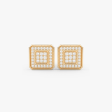 Eleganckie kwadratowe kolczyki z brylantami od Venetia Jewels w złotej oprawie