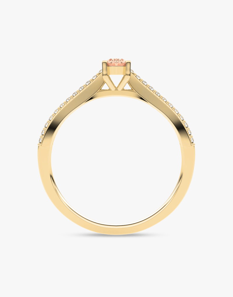 Pierścionek z morganitem i brylantami w złotej oprawie, elegancki i wyjątkowy dla każdej okazji