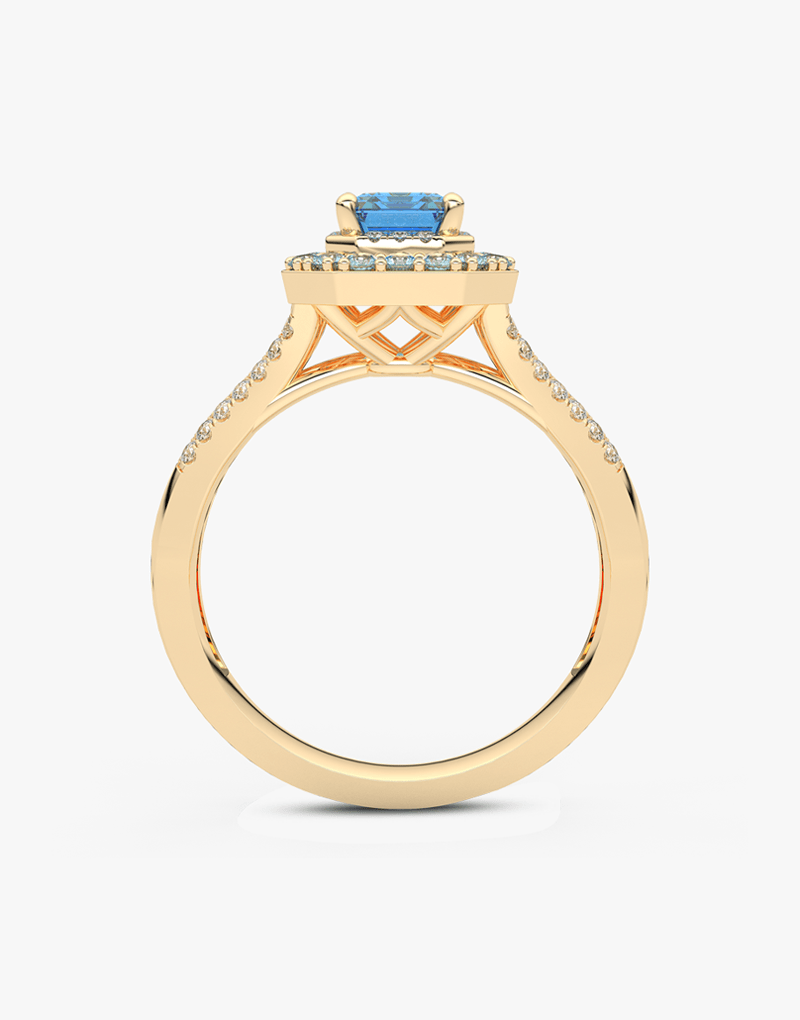 Złoty pierścionek z niebieskim topazem i brylantami, elegancki i stylowy design od Venetia Jewels