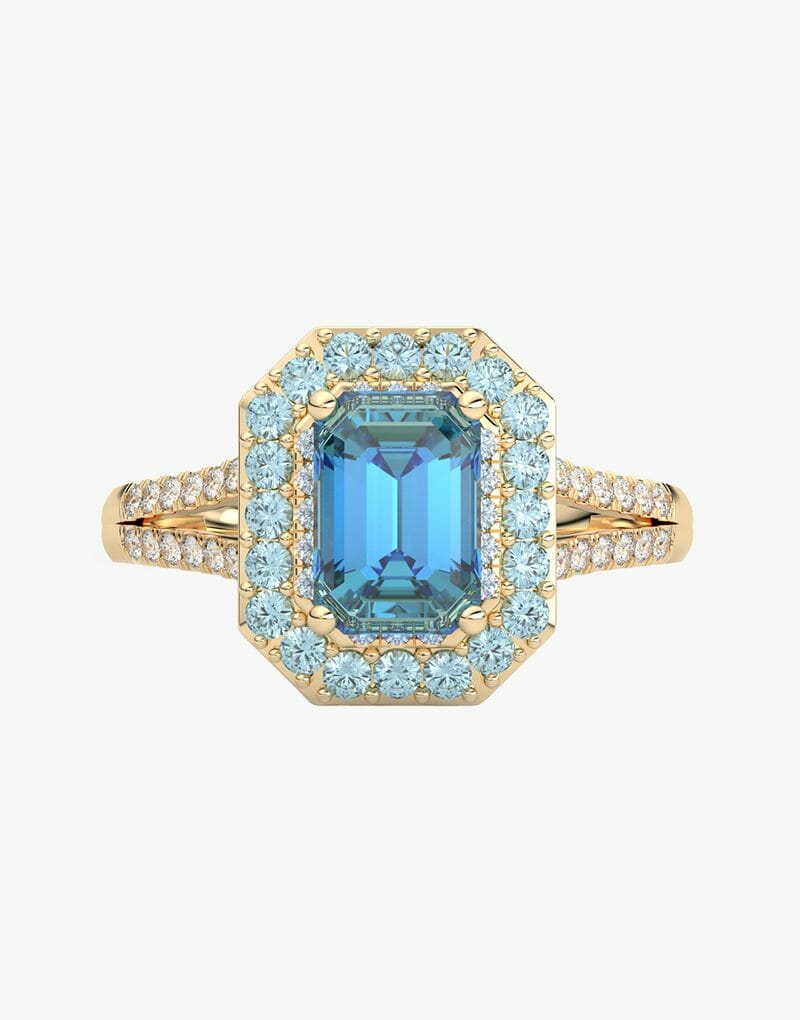 Elegancki pierścionek z niebieskim topazem i brylantami w złotej oprawie od Venetia Jewels