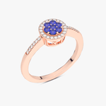 Elegancki pierścionek z szafirem i diamentami od Venetia Jewels w różowym złocie