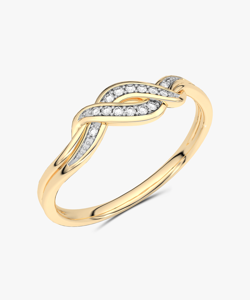 Spleciony pierścionek z brylantami od Venetia Jewels w złotej oprawie, elegancki i stylowy