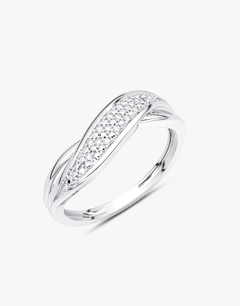 Elegancki pierścionek z brylantami 14k o nowoczesnym wzornictwie z delikatnymi falami