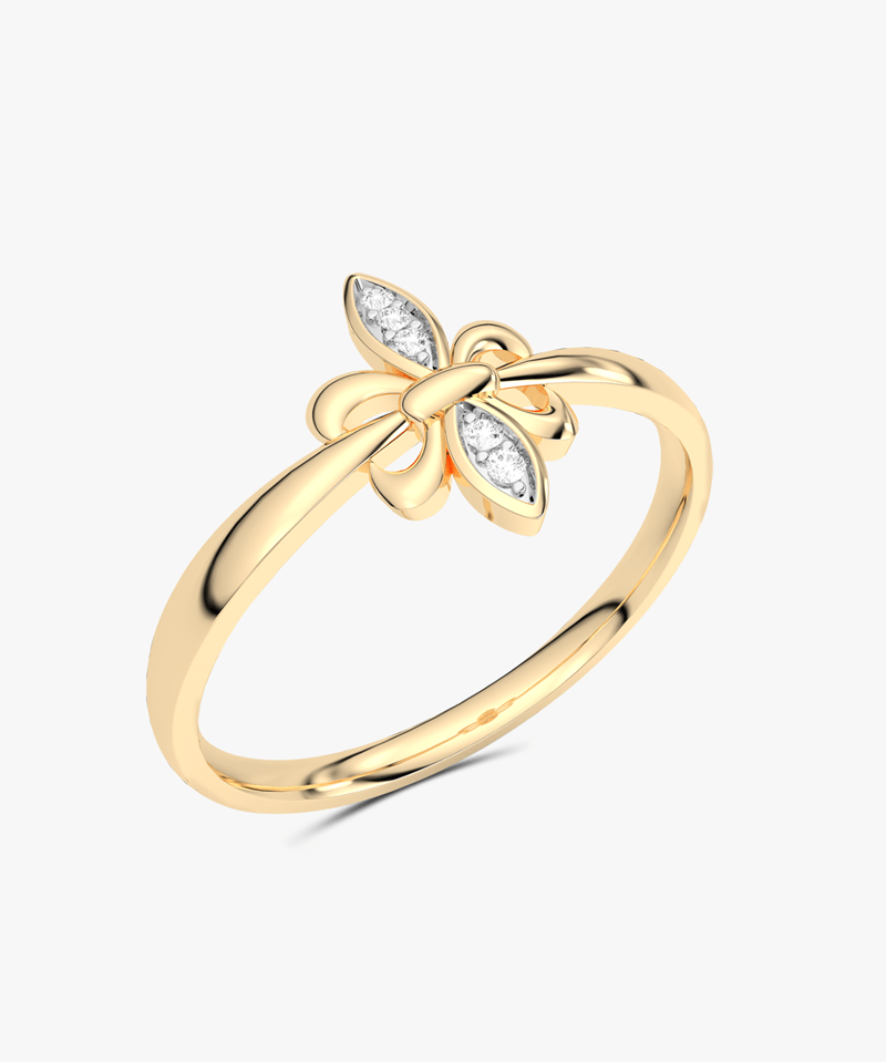 Złoty pierścionek motyl z błyszczącymi diamentami dla eleganckich stylizacji