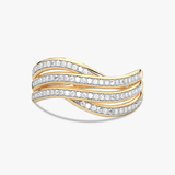 Złoty pierścionek z brylantami w falistym wzorze, elegancki dodatek na każdą okazję