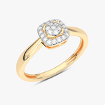 Złoty pierścionek z brylantami w kształcie kwiatu z błyszczącymi diamentami