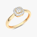 Złoty pierścionek z brylantami w kształcie kwiatu z błyszczącymi diamentami