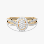 Złoty Pierścionek z Brylantami w eleganckim wzorze z podwójnym paskiem i okrągłym diamentowym detalem