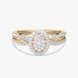 Złoty Pierścionek z Brylantami w eleganckim wzorze z podwójnym paskiem i okrągłym diamentowym detalem