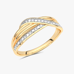 Złoty pierścionek z brylantami o unikalnym wzorze z delikatnymi falami