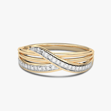 Złoty pierścionek z brylantami o nowoczesnym splocie, idealny na wyjątkowe okazje